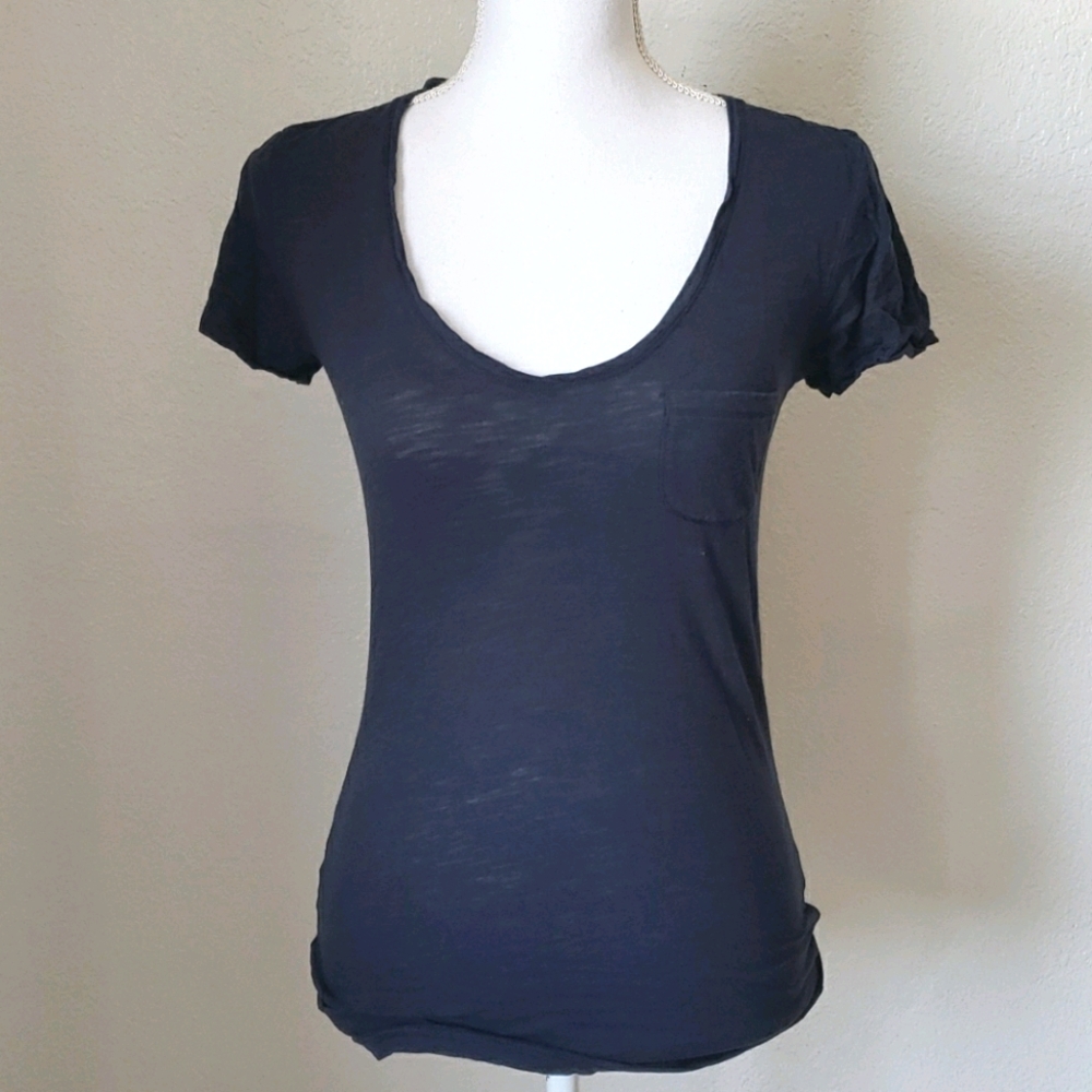 Fitted V Neck Navy Blue Tee Shirt, Women